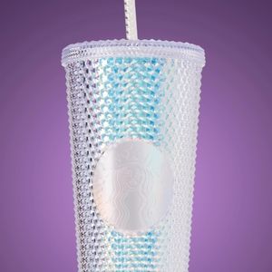 Irredescent clear studded Starbucks cup